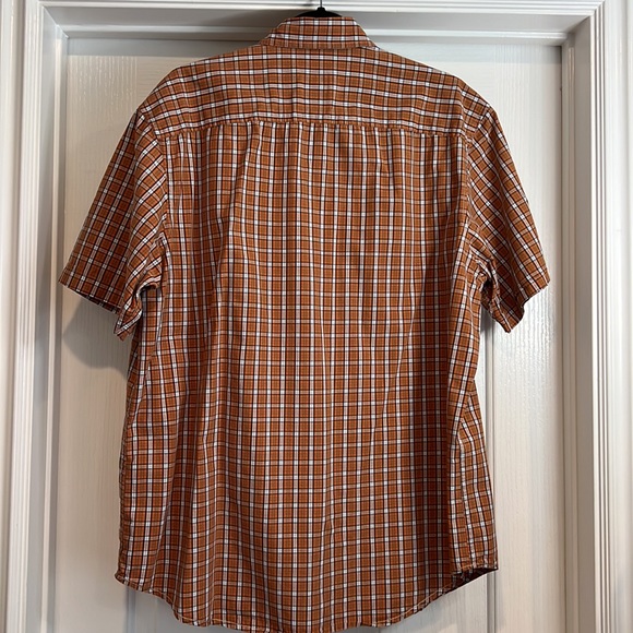 Timberland Plaid Orange Navy Buttoned Shirt Large - Picture 2 of 8